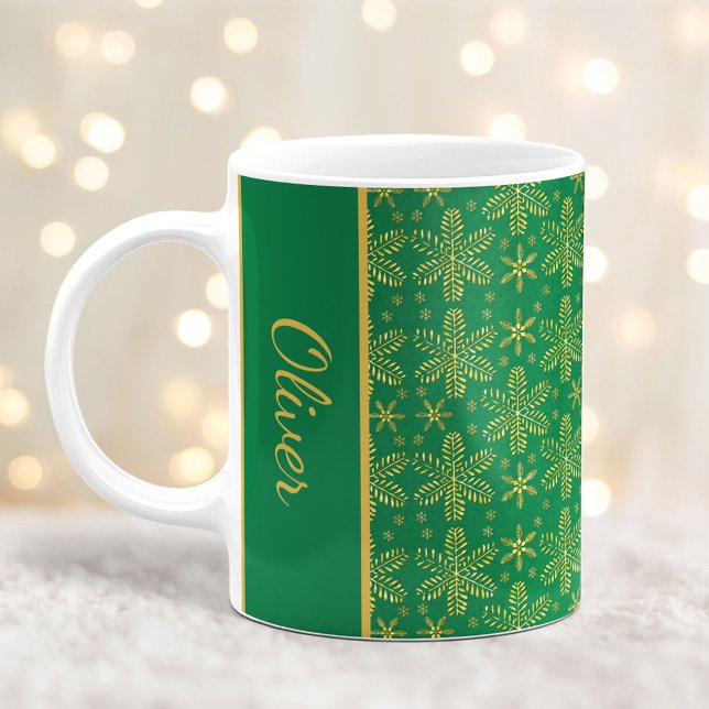 Green und Gold Snowflakes Weihnachten Tasse mit Na (Von Creator hochgeladen)