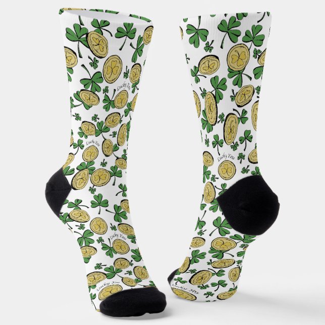 Green und Gold St Patrick's Lucky You Kleeblatt Socken (Gewinkelt)