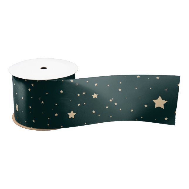 Green und Gold Starry Night Pattern Weihnachten Satinband (Spule)
