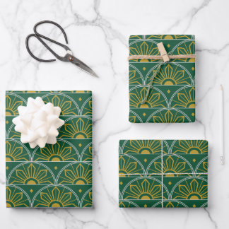 Green und Gold Sunburst Art Deco Geschenk Geschenkpapier Set