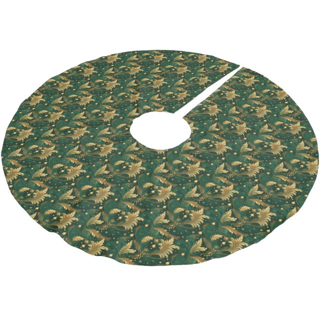 Green und Gold Tree Skirt Polyester Weihnachtsbaumdecke (Schrägansicht)