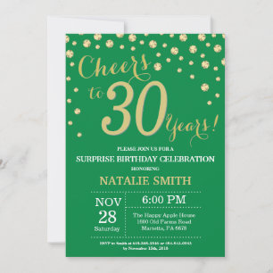 Green und Gold Überraschung 30. Geburtstag Diamond Einladung