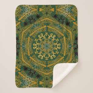Green und Gold Xmas Tree Geometric Mandala Sherpadecke