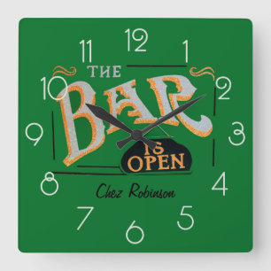 Green und Gold Zuhause Personalisiert Bar Clock Quadratische Wanduhr
