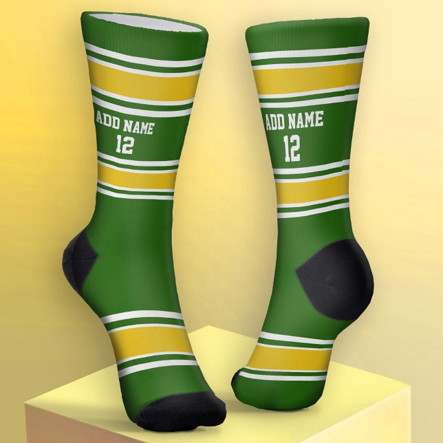 Green und Golden Yellow Sport Jersey - Name Number Socken (Custom Sport Socks - Add Jersey Name and Number)