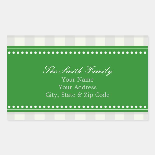 Green und Gray Gingham Address Stickers (Vorderseite)