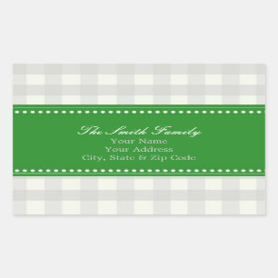 Green und Gray Gingham Address Stickers