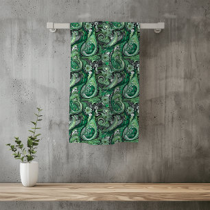 Green und Grey Paisley Pattern Badhandtuch Set