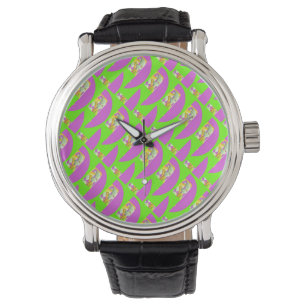 Green und hell lila Muster Compact Mi Armbanduhr