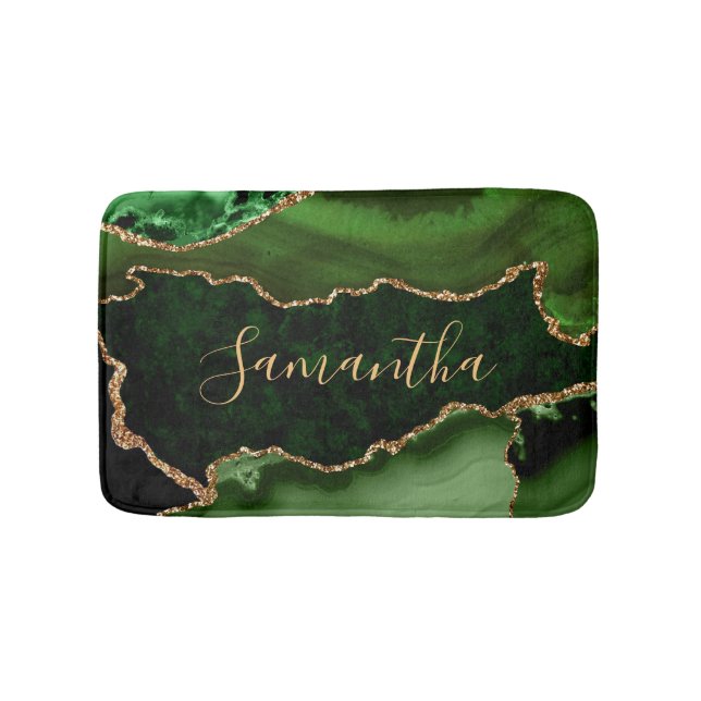 Green und Imitate Gold Glitzer Marble Agate Badematte (Vorderseite)