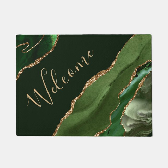 Green und Imitate Gold Glitzer Marble Agate Fußmatte (Vorderseite)