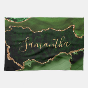 Green und Imitate Gold Glitzer Marble Agate Geschirrtuch