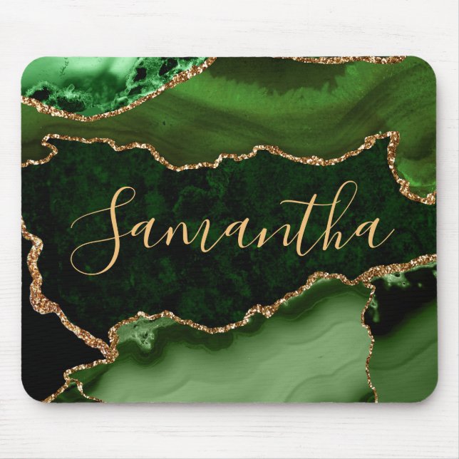 Green und Imitate Gold Glitzer Marble Agate Mousepad (Vorne)