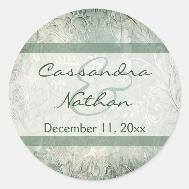 Green und Ivory Floral Umschlag Aufkleber (Vorderseite)
