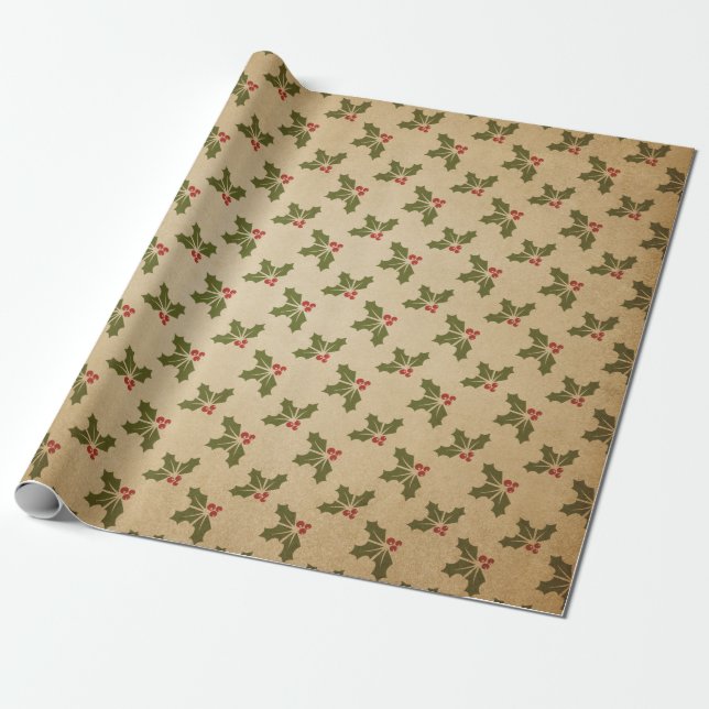 Green und Kraft Retro Christmas Geschenkpapier (Ungerollt)
