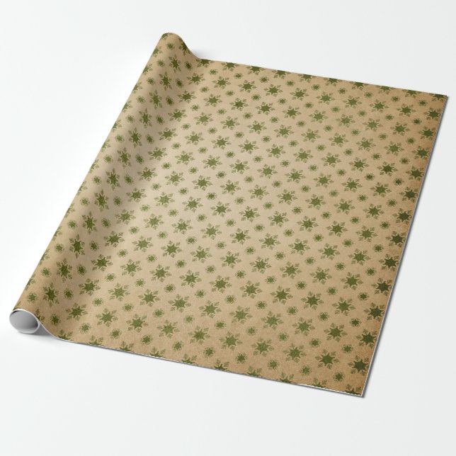 Green und Kraft Retro Christmas Geschenkpapier (Ungerollt)