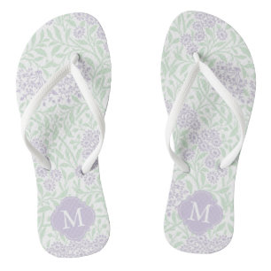 Green und Lavendel Floral Damask Mit Monogramm Flip Flops