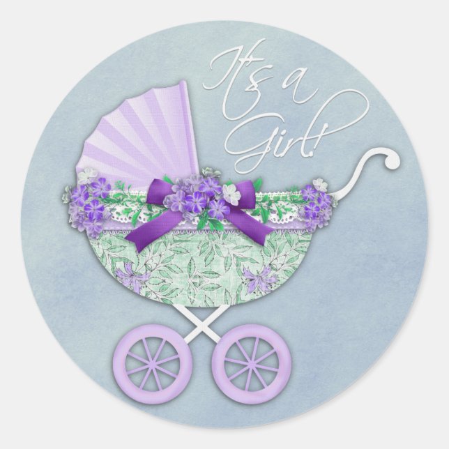Green und Lavendel Lila Baby Carriage Runder Aufkleber (Vorderseite)