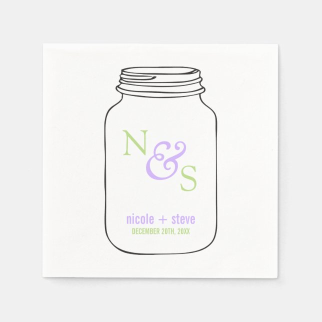 Green und Lavender Mason Jar Mit Monogramm Wedding Serviette (Vorderseite)