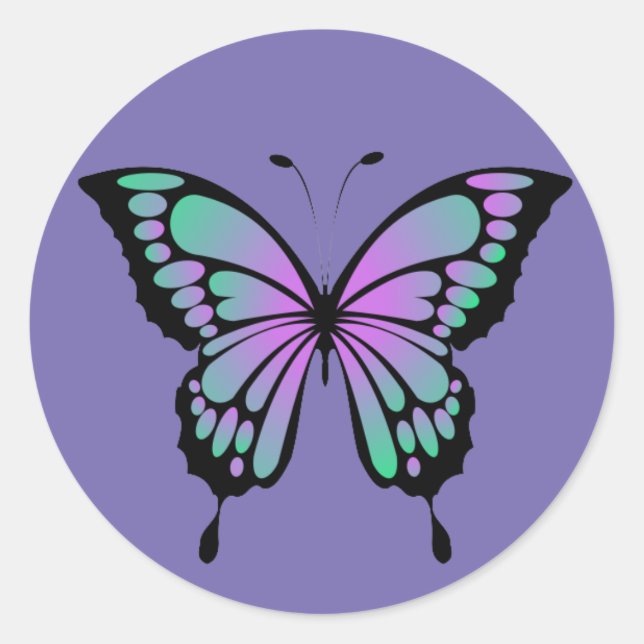 Green und Lila Schmetterlingsklemme Runder Aufkleber (Vorderseite)