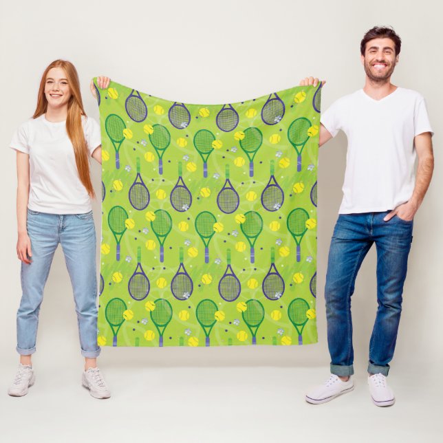 💚 💜 Green und lila Tennisschläger Fleecedecke (Beispiel)