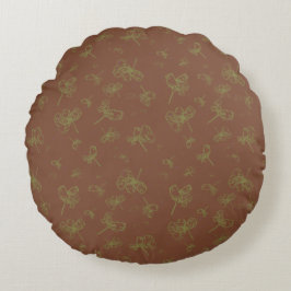 Green und Marron Red Floral Rundes Kissen