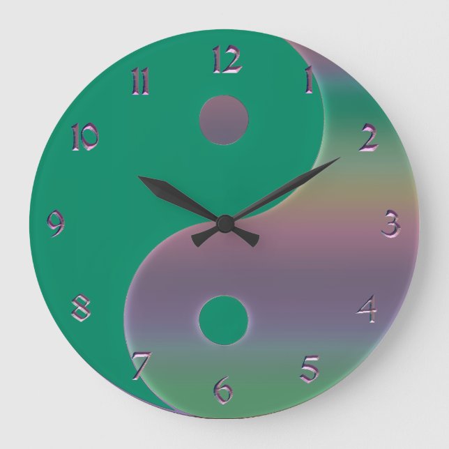 Green und Mute Rainbow Yin Yang Clock Große Wanduhr (Vorderseite)