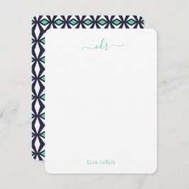Green und Navy Diamond Monogram Note Card Mitteilungskarte
