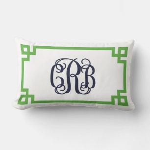 Green und Navy Griechisch Key Script Monogram CRB Lendenkissen