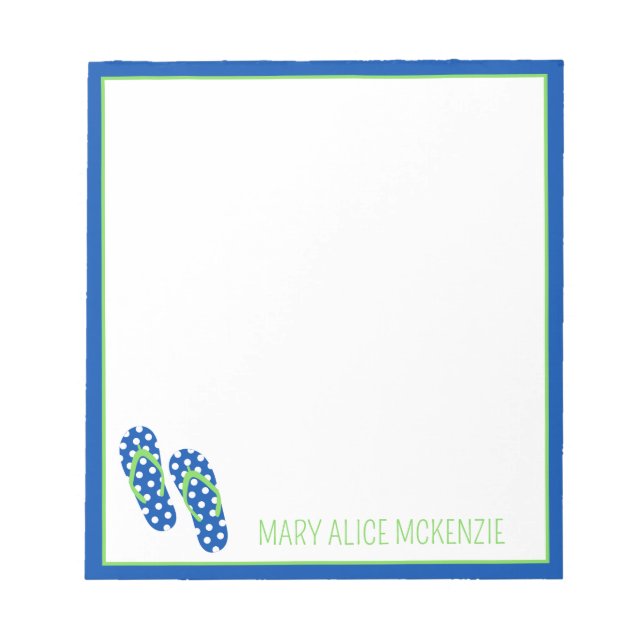 Green und Navy Polka Dot Drehe Flops Personalisier Notizblock (Vorderseite)
