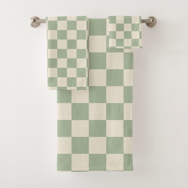 Green und Off White Checkerboard Badhandtuch Set (Insitu)