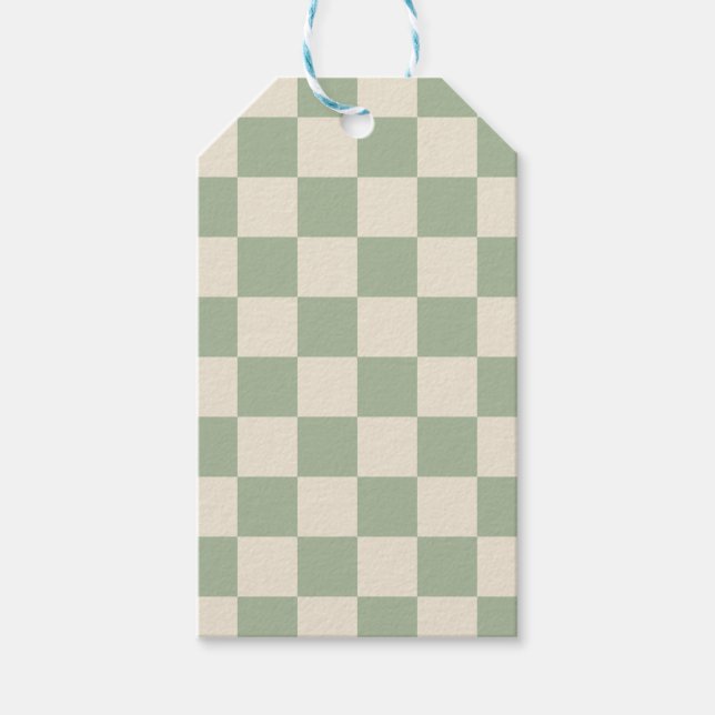Green und Off White Checkerboard Geschenkanhänger (Vorderseite)