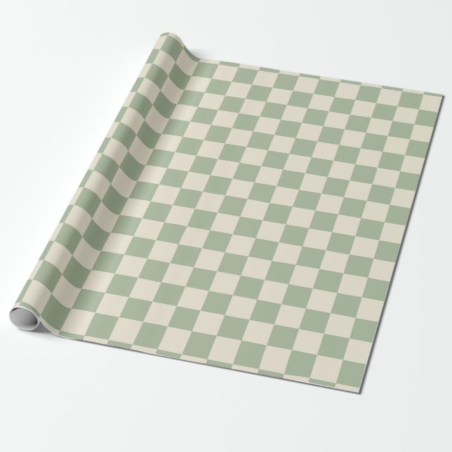 Green und Off White Checkerboard Geschenkpapier (Ungerollt)