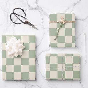 Green und Off White Checkerboard Geschenkpapier Set