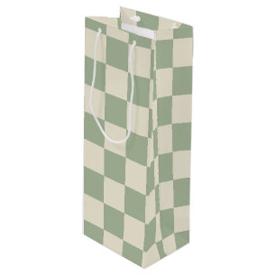 Green und Off White Checkerboard Geschenktüte Für Weinflaschen