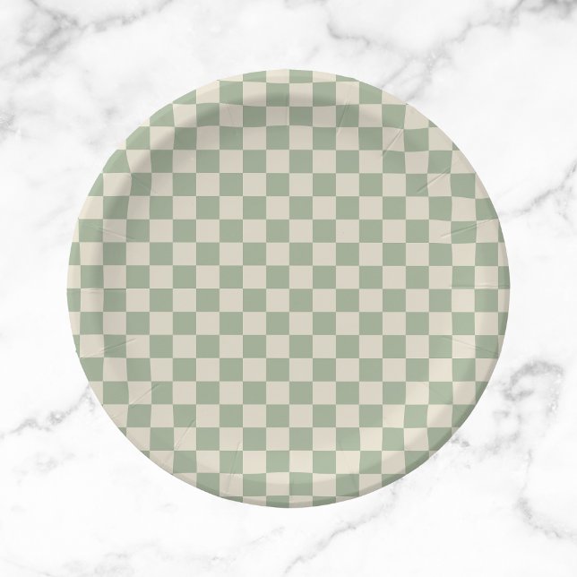 Green und Off White Checkerboard Pappteller (Von Creator hochgeladen)