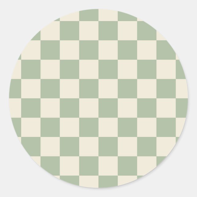 Green und Off White Checkerboard Runder Aufkleber (Vorderseite)