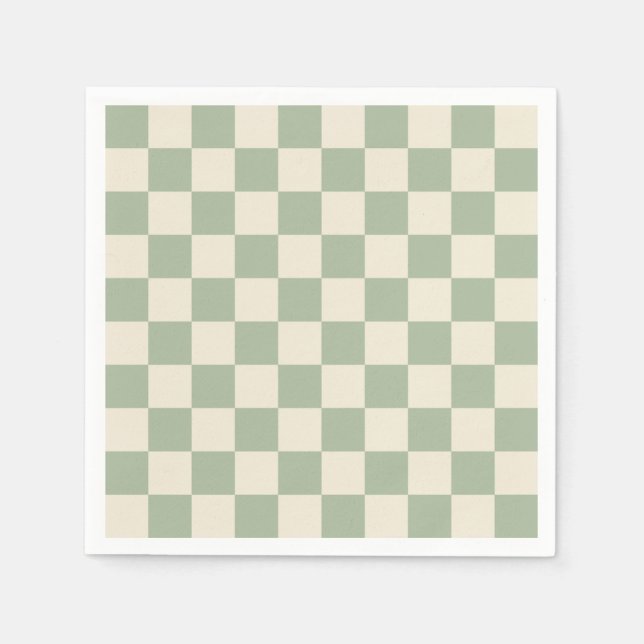Green und Off White Checkerboard Serviette (Vorderseite)