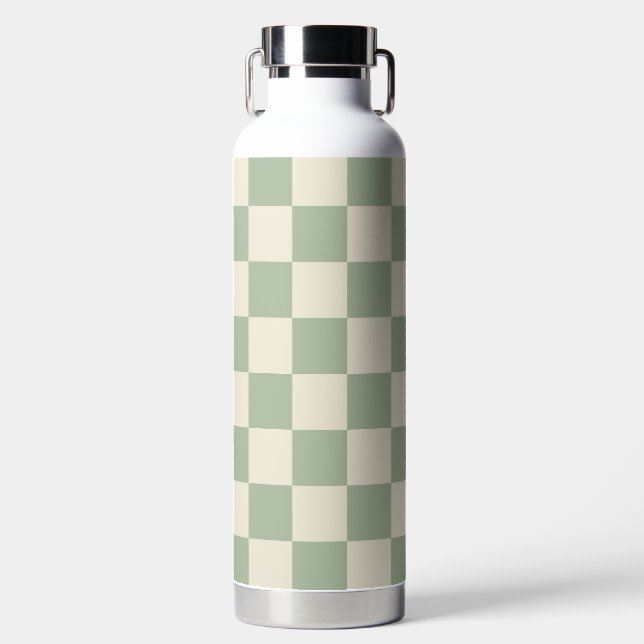 Green und Off White Checkerboard Trinkflasche (Vorderseite)