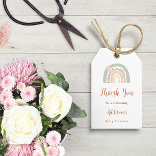 Green und Peach Boho Rainbow Baby Dusche Geschenkanhänger