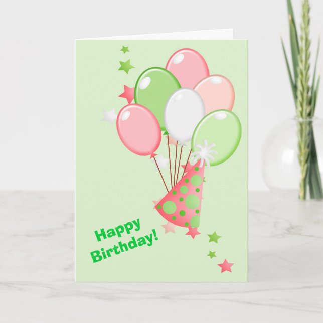 Green und Pink Birthday Balloons Card Karte (Vorderseite)