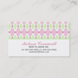 Green und Pink Diamonds Pattern Mommy Cards Telefonnummerkarte