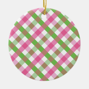 Green und Pink Gingham Net Keramik Ornament