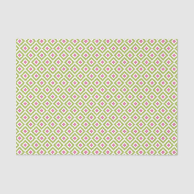 Green und Pink Ikat Diamonds Pattern Seidenpapier (Vorderseite)