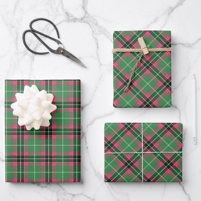 Green und Pink Tartan Geschenkpapier Set (Vorderseite)