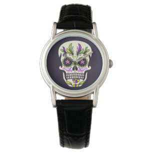 Green und Purple Sugar Skull Armbanduhr