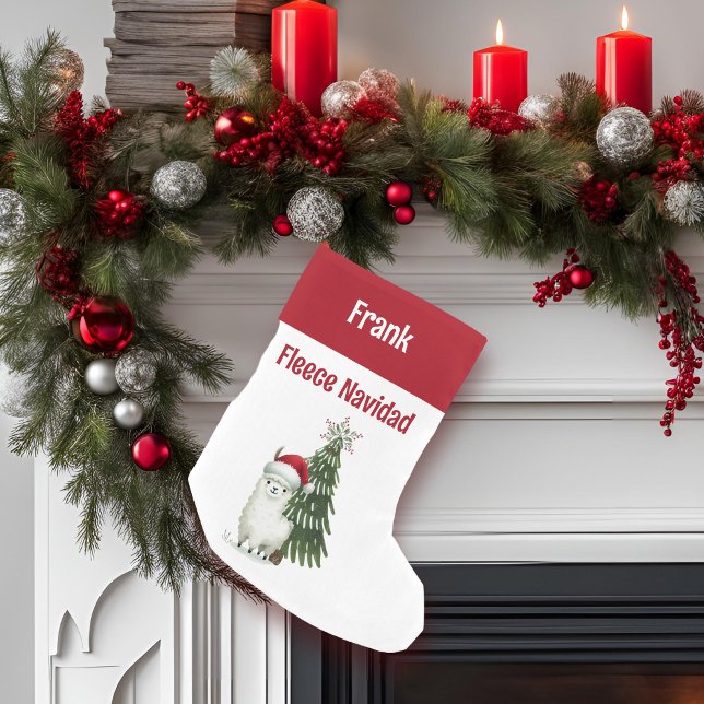 Green und Red Alpaca Fleece Navidad Kleiner Weihnachtsstrumpf (Alpaca Fleece Navidad stocking)