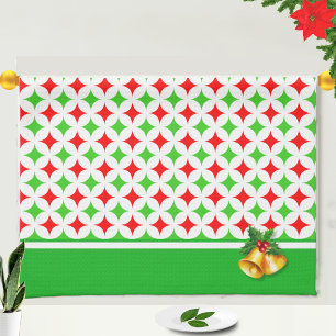 Green und Red Diamond Star Muster auf White Geschirrtuch