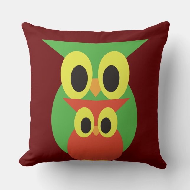 Green und Red Owls Kissen (Vorderseite)