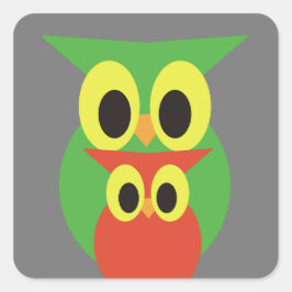 Green und Red Owls Quadratischer Aufkleber